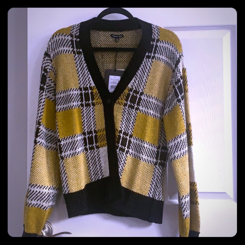 Yellow plaid cardigan sweater